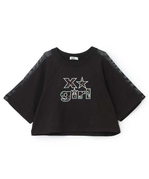 X-girl Stages（エックスガールステージス）の「肩メッシュスパンコールロゴ ショート半袖Tシャツ（Tシャツ/カットソー・キッズ・ブラック/ラベンダー・140cm/130cm/120cm/110cm/100cm/90cm）」の2枚目の写真