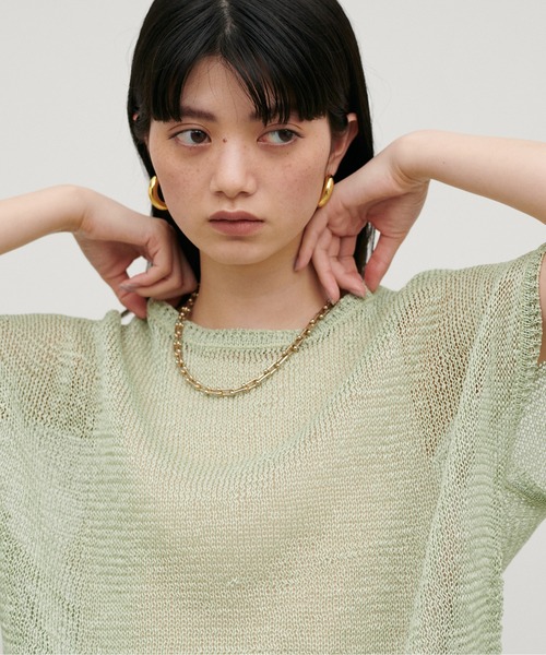 LARUTA（ラルータ）の「【LARUTA】ギマ糸メッシュフレンチスリーブプルオーバー（ニット/セーター・レディース・ブラック/ベージュ/ミント/ライトベージュ・FREE）」の4枚目の写真