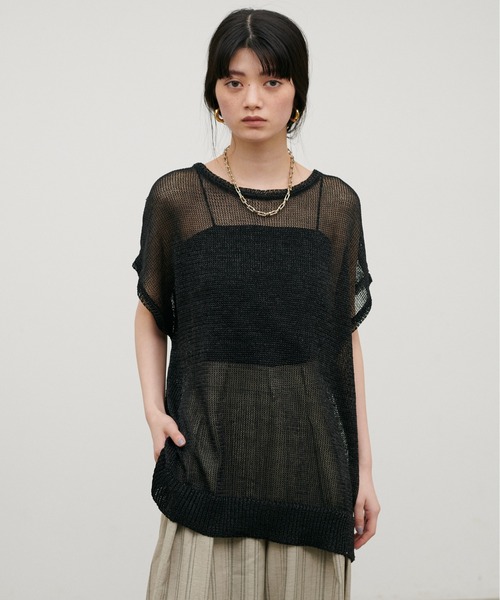 LARUTA（ラルータ）の「【LARUTA】ギマ糸メッシュフレンチスリーブプルオーバー（ニット/セーター・レディース・ブラック/ベージュ/ミント/ライトベージュ・FREE）」の7枚目の写真