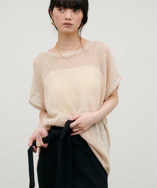LARUTA（ラルータ）の「【LARUTA】ギマ糸メッシュフレンチスリーブプルオーバー（ニット/セーター・レディース・ブラック/ベージュ/ミント/ライトベージュ・FREE）」の22枚目の写真