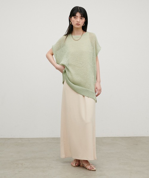LARUTA（ラルータ）の「【LARUTA】ギマ糸メッシュフレンチスリーブプルオーバー（ニット/セーター・レディース・ブラック/ベージュ/ミント/ライトベージュ・FREE）」の15枚目の写真