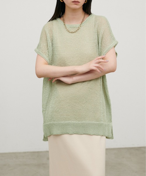 LARUTA（ラルータ）の「【LARUTA】ギマ糸メッシュフレンチスリーブプルオーバー（ニット/セーター・レディース・ブラック/ベージュ/ミント/ライトベージュ・FREE）」の19枚目の写真
