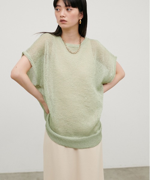 LARUTA（ラルータ）の「【LARUTA】ギマ糸メッシュフレンチスリーブプルオーバー（ニット/セーター・レディース・ブラック/ベージュ/ミント/ライトベージュ・FREE）」の18枚目の写真