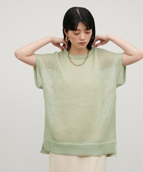 LARUTA（ラルータ）の「【LARUTA】ギマ糸メッシュフレンチスリーブプルオーバー（ニット/セーター・レディース・ブラック/ベージュ/ミント/ライトベージュ・FREE）」の17枚目の写真