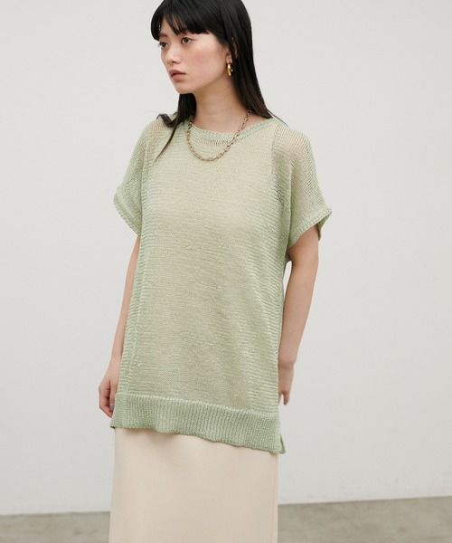 LARUTA（ラルータ）の「【LARUTA】ギマ糸メッシュフレンチスリーブプルオーバー（ニット/セーター・レディース・ブラック/ベージュ/ミント/ライトベージュ・FREE）」の16枚目の写真