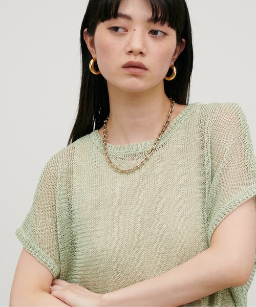 LARUTA（ラルータ）の「【LARUTA】ギマ糸メッシュフレンチスリーブプルオーバー（ニット/セーター・レディース・ブラック/ベージュ/ミント/ライトベージュ・FREE）」の20枚目の写真