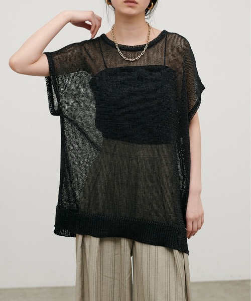 LARUTA（ラルータ）の「【LARUTA】ギマ糸メッシュフレンチスリーブプルオーバー（ニット/セーター・レディース・ブラック/ベージュ/ミント/ライトベージュ・FREE）」の8枚目の写真