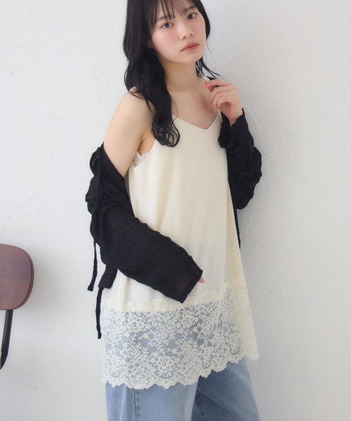 RETRO GIRL(レトロガール)の「裾レースチュニックキャミワンピース(ワンピース・レディース・ホワイト系その他/オフホワイト/ブラック・FREE)」の1枚目の写真