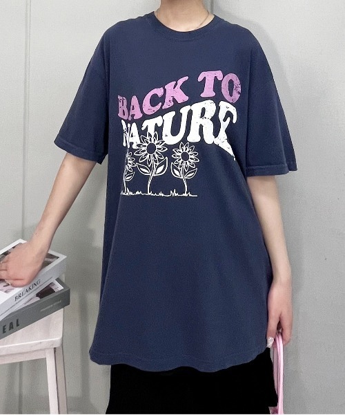 DOUBLE STEAL（ダブルスティール）の「BACK TO NATURE ピグメント加工 ビッグシルエットTシャツ（Tシャツ/カットソー・メンズ・スミクロ/ネイビー/アイボリー・FREE）」の8枚目の写真