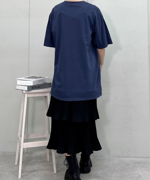 DOUBLE STEAL（ダブルスティール）の「BACK TO NATURE ピグメント加工 ビッグシルエットTシャツ（Tシャツ/カットソー・メンズ・スミクロ/ネイビー/アイボリー・FREE）」の14枚目の写真