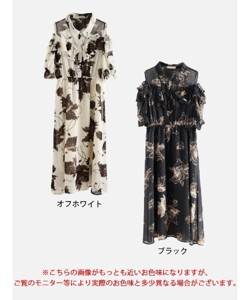 GOLDJAPAN（ゴールドジャパン）の「花柄フリルオープンショルダーワンピース【大きいサイズ対応】（ワンピース・レディース・ブラック/オフホワイト・LL/3L/4L/5L）」の16枚目の写真