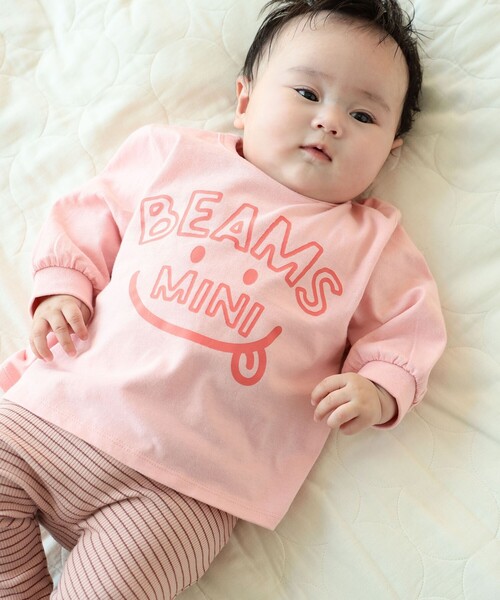 BEAMS mini（ビームスミニ）の「【WEB限定】ベビー スマイル ロングTシャツ 2026FW（70～80cm）子供服 乳児  トップス カットソー  プレゼント（Tシャツ/カットソー・キッズ・ホワイト系その他5/ピンク・80/70）」の2枚目の写真