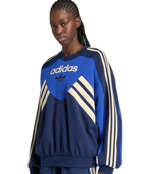 adidas(アディダス)の「adidas GARMENT WASHED GRAPHIC CREW / アディダス ガーメント ウォッシュド グラフィック クルー(スウェット・レディース・ブルー・S/L/M)」の1枚目の写真