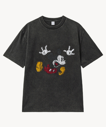 フェイドウォッシングジャンピング_ミッキー_ Tシャツ (ブラック)