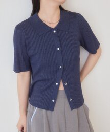 【新色追加/一部店舗限定】B パールドットリブニットシャツ
