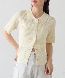 【新色追加/一部店舗限定】B パールドットリブニットシャツ