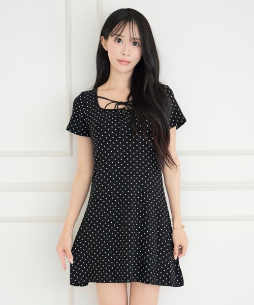 ALLuRing ChaRm(アリュリングチャーム)の「【カップ付き】Round Neck Ribbon Dot Mini Dress / ラウンドネックリボンドットミニワンピース(ワンピース・レディース・ホワイト/ブラック/ネイビー・FREE)」の13枚目の写真