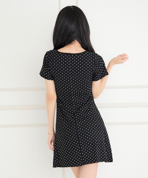 ALLuRing ChaRm(アリュリングチャーム)の「【カップ付き】Round Neck Ribbon Dot Mini Dress / ラウンドネックリボンドットミニワンピース(ワンピース・レディース・ホワイト/ブラック/ネイビー・FREE)」の16枚目の写真