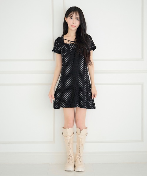 ALLuRing ChaRm(アリュリングチャーム)の「【カップ付き】Round Neck Ribbon Dot Mini Dress / ラウンドネックリボンドットミニワンピース(ワンピース・レディース・ホワイト/ブラック/ネイビー・FREE)」の20枚目の写真