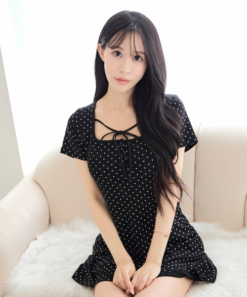 ALLuRing ChaRm(アリュリングチャーム)の「【カップ付き】Round Neck Ribbon Dot Mini Dress / ラウンドネックリボンドットミニワンピース(ワンピース・レディース・ホワイト/ブラック/ネイビー・FREE)」の17枚目の写真