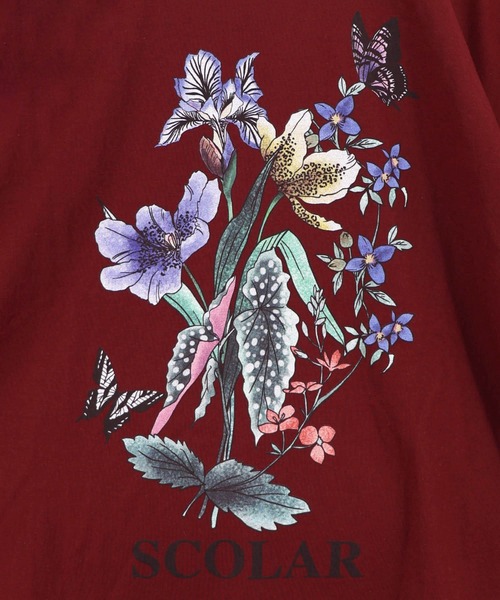 ScoLar(スカラー)の「162703:熱帯花柄 袖ギャザー入りTシャツ(Tシャツ/カットソー・レディース・ブラック/レッド/ブラウン/オフホワイト・M)」の7枚目の写真