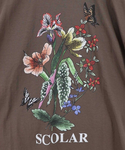 ScoLar(スカラー)の「162703:熱帯花柄 袖ギャザー入りTシャツ(Tシャツ/カットソー・レディース・ブラック/レッド/ブラウン/オフホワイト・M)」の9枚目の写真