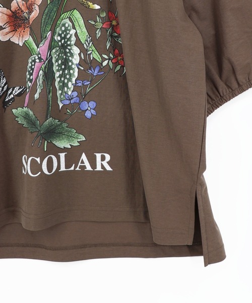 ScoLar(スカラー)の「162703:熱帯花柄 袖ギャザー入りTシャツ(Tシャツ/カットソー・レディース・ブラック/レッド/ブラウン/オフホワイト・M)」の13枚目の写真