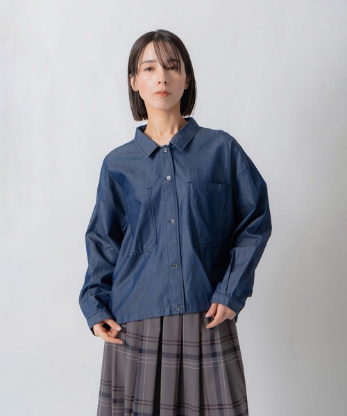 Kelen(ケレン)の「「KELEN / ケレン」接触冷感3.5ozデニムシャツ(シャツ/ブラウス・レディース・ネイビー/ブラック・S/M)」の2枚目の写真