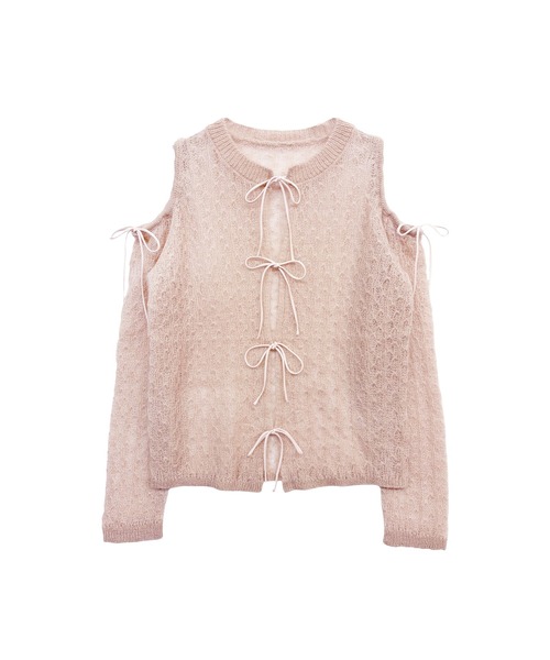 HONEY MI HONEY（ハニーミーハニー）の「sheer mohair ribbon tops（ニット/セーター・レディース・ピンク/ライトグレー/ブラック/ピンクベージュ・FREE）」の4枚目の写真