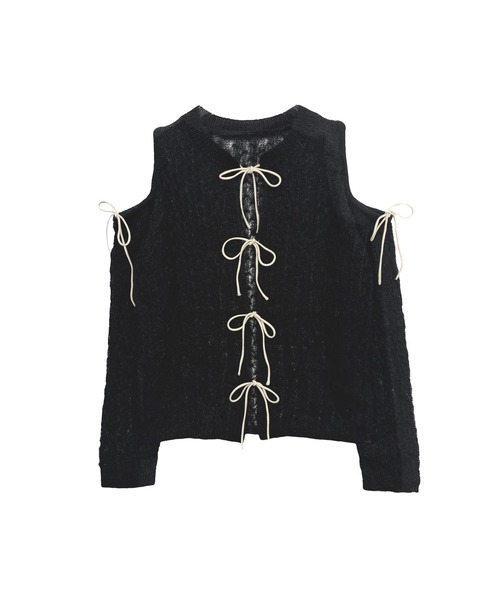 HONEY MI HONEY（ハニーミーハニー）の「sheer mohair ribbon tops（ニット/セーター・レディース・ピンク/ライトグレー/ブラック/ピンクベージュ・FREE）」の2枚目の写真