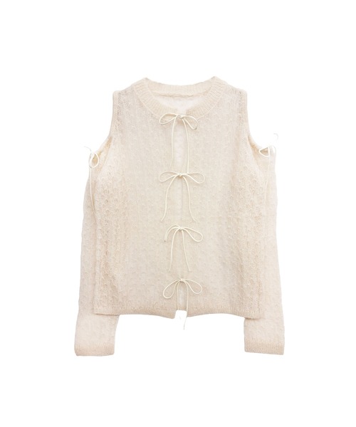 HONEY MI HONEY（ハニーミーハニー）の「sheer mohair ribbon tops（ニット/セーター・レディース・ピンク/ライトグレー/ブラック/ピンクベージュ・FREE）」の8枚目の写真
