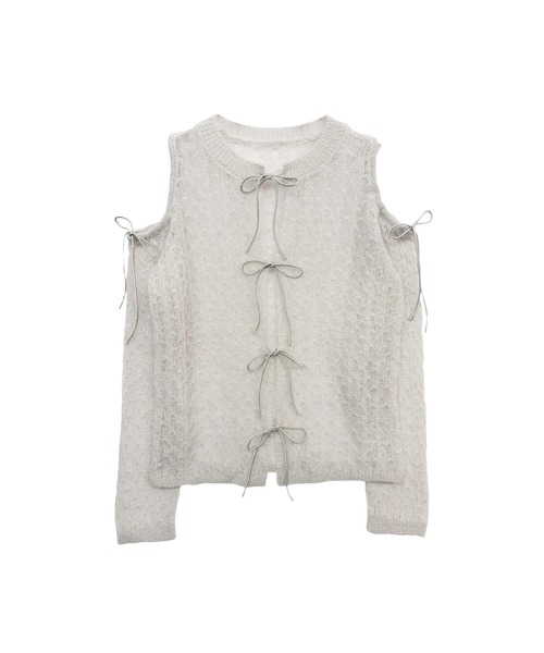HONEY MI HONEY（ハニーミーハニー）の「sheer mohair ribbon tops（ニット/セーター・レディース・ピンク/ライトグレー/ブラック/ピンクベージュ・FREE）」の12枚目の写真