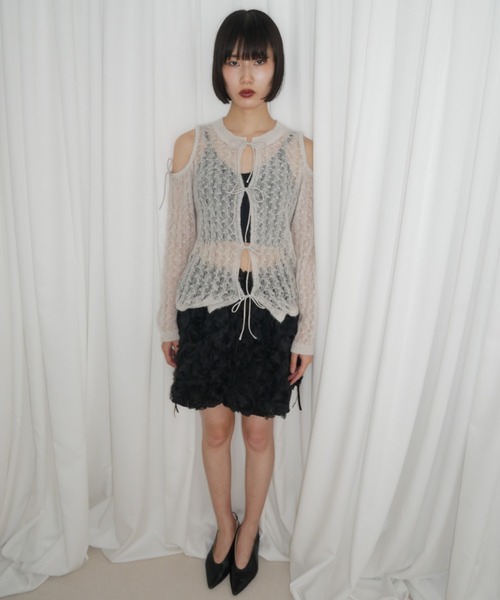 HONEY MI HONEY（ハニーミーハニー）の「sheer mohair ribbon tops（ニット/セーター・レディース・ピンク/ライトグレー/ブラック/ピンクベージュ・FREE）」の11枚目の写真