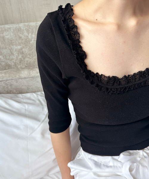 EDIT. FOR LULU（エディットフォールル）の「コットンレーストリム ハーフスリーブトップ（Tシャツ/カットソー・レディース・ブラック/ホワイト・FREE）」の19枚目の写真