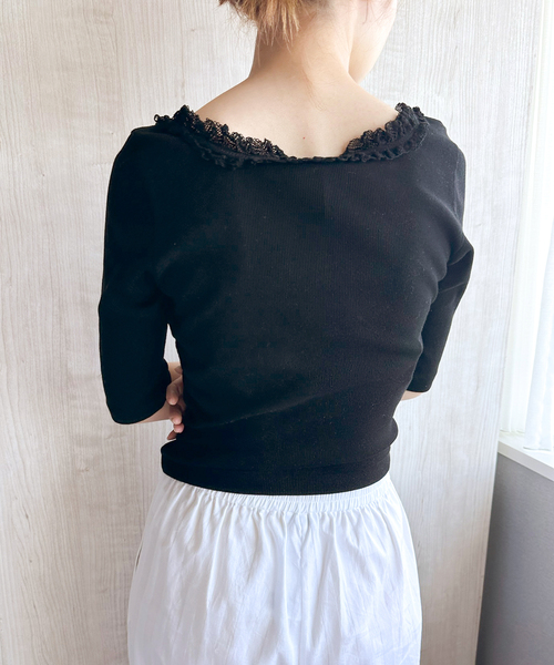 EDIT. FOR LULU（エディットフォールル）の「コットンレーストリム ハーフスリーブトップ（Tシャツ/カットソー・レディース・ブラック/ホワイト・FREE）」の22枚目の写真