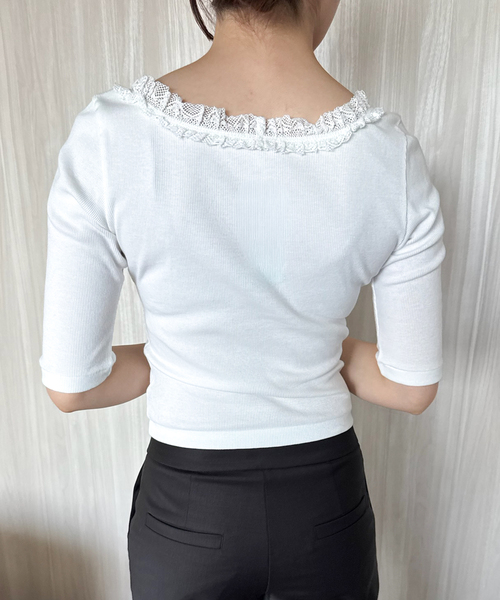 EDIT. FOR LULU（エディットフォールル）の「コットンレーストリム ハーフスリーブトップ（Tシャツ/カットソー・レディース・ブラック/ホワイト・FREE）」の13枚目の写真