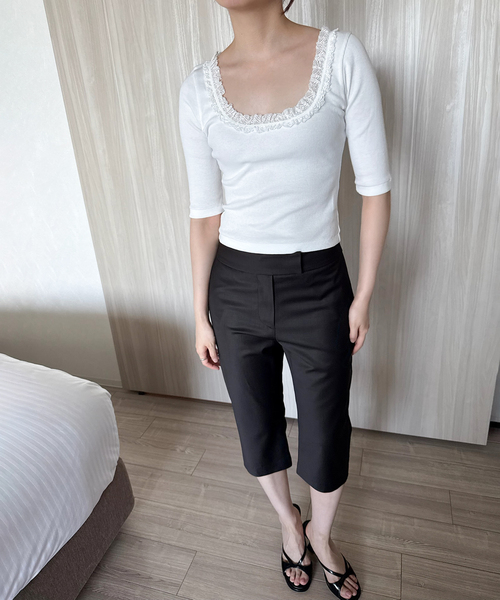 EDIT. FOR LULU（エディットフォールル）の「コットンレーストリム ハーフスリーブトップ（Tシャツ/カットソー・レディース・ブラック/ホワイト・FREE）」の14枚目の写真