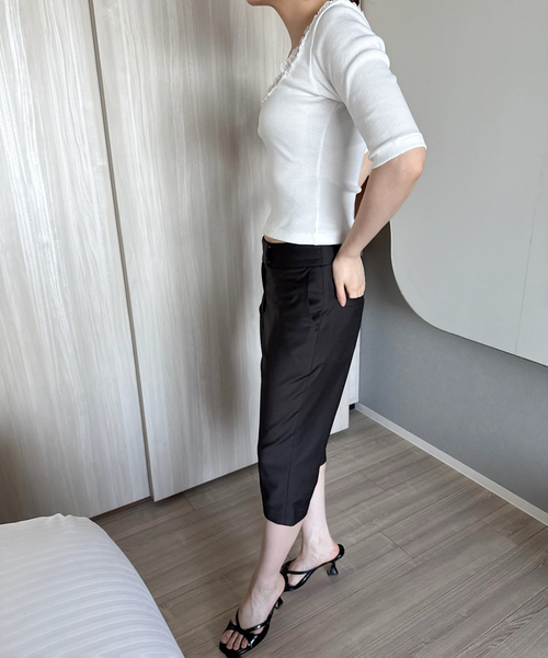 EDIT. FOR LULU（エディットフォールル）の「コットンレーストリム ハーフスリーブトップ（Tシャツ/カットソー・レディース・ブラック/ホワイト・FREE）」の15枚目の写真