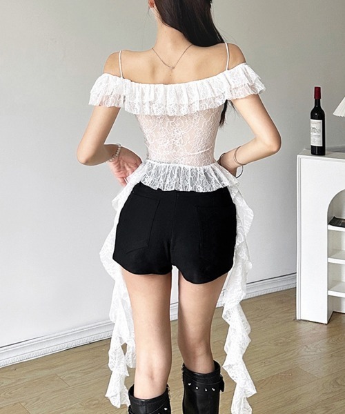 Miniministore(ミニミニストア)の「シアーレースキャミソール フリルビスチェ(キャミソール・レディース・ホワイト/ブラック・FREE)」の10枚目の写真