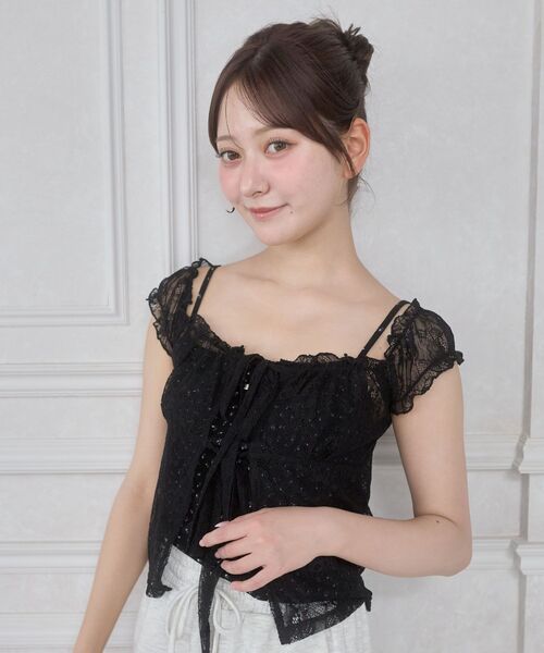 MAJESTIC LEGON(マジェスティックレゴン)の「キャミ&コンパクトレースカーデセット(カーディガン/ボレロ・レディース・オフホワイト/ブラック/アイボリー・MEDIUM)」の4枚目の写真