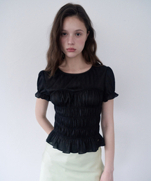 SMOCKING SHIRRING BLOUSE BLACK