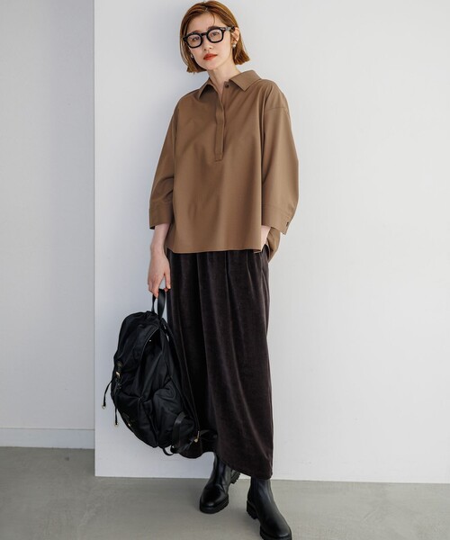 23区 S（ニジュウサンクチイサイサイズ）の「TWマットクロス ポンチョシルエット シャツ（シャツ/ブラウス・レディース・ブラウン系/グレー系・32）」の3枚目の写真