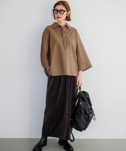 23区 S（ニジュウサンクチイサイサイズ）の「TWマットクロス ポンチョシルエット シャツ（シャツ/ブラウス・レディース・ブラウン系/グレー系・32）」の4枚目の写真