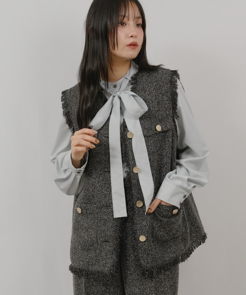 palm RICHE(ポームリシュ)の「ボウタイBL(シャツ/ブラウス・レディース・ライトブルー/ブラック/ライトベージュ・M)」の13枚目の写真
