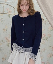 ギンガムチェックボタンフリルCD/Gingham Check Button-Front Ruffled Cardigan