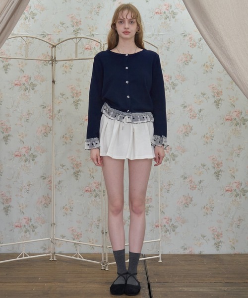 Birthday room(バースデイルーム)の「ギンガムチェックボタンフリルCD/Gingham Check Button-Front Ruffled Cardigan(カーディガン/ボレロ・レディース・ネイビー/グレー/アイボリー・FREE)」の10枚目の写真