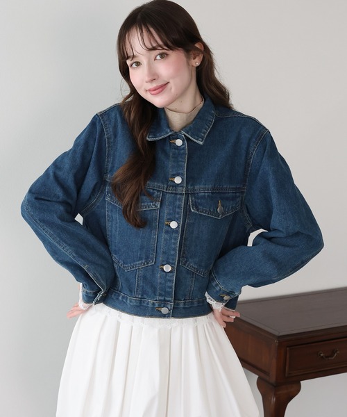 BLUEEAST(ブルーイースト)の「レースドッキングデニムジャケット(デニムジャケット・レディース・ネイビー/ブルー・MEDIUM)」の2枚目の写真