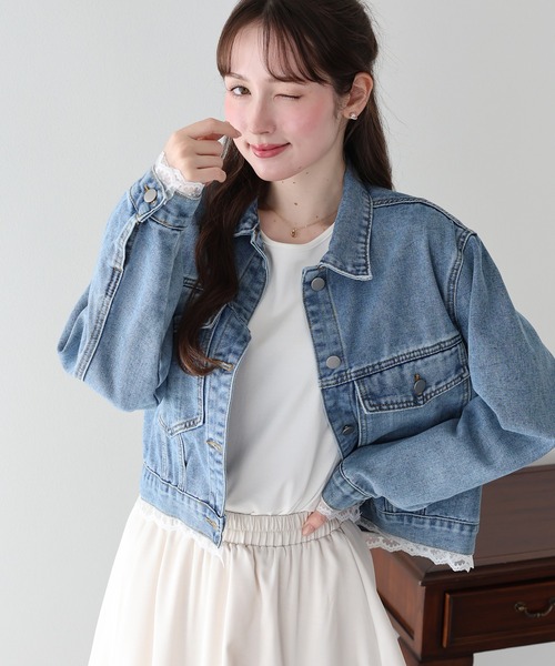 BLUEEAST(ブルーイースト)の「レースドッキングデニムジャケット(デニムジャケット・レディース・ネイビー/ブルー・MEDIUM)」の1枚目の写真