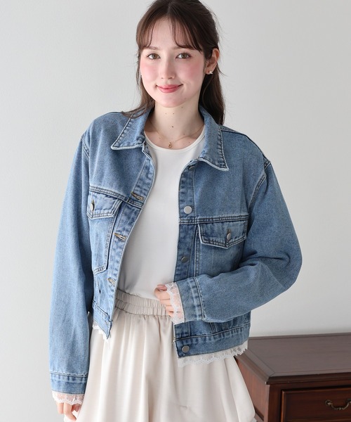 BLUEEAST(ブルーイースト)の「レースドッキングデニムジャケット(デニムジャケット・レディース・ネイビー/ブルー・MEDIUM)」の3枚目の写真