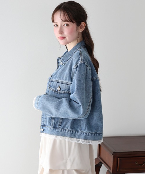 BLUEEAST(ブルーイースト)の「レースドッキングデニムジャケット(デニムジャケット・レディース・ネイビー/ブルー・MEDIUM)」の5枚目の写真